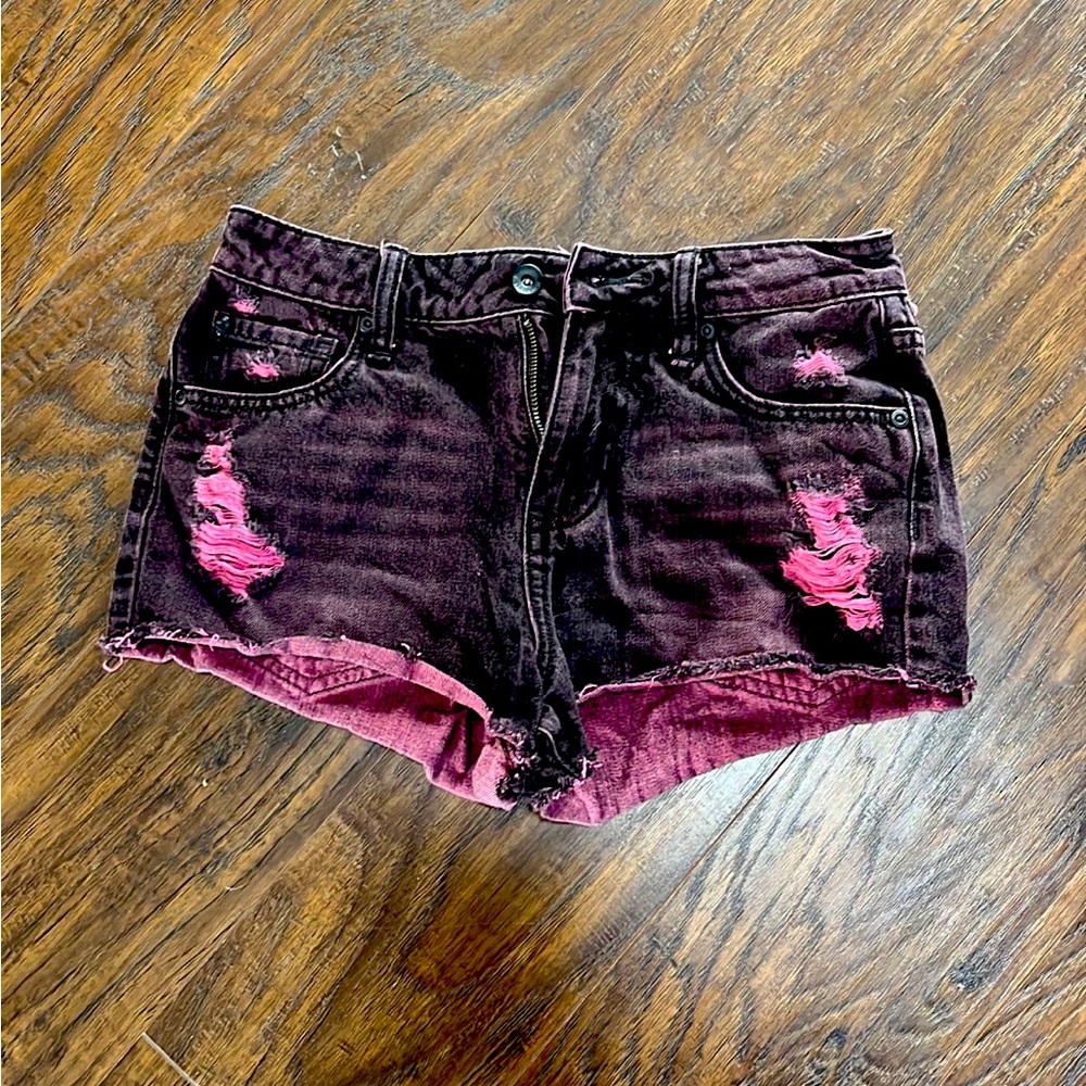 Red and black distressed shorts Hot Topic